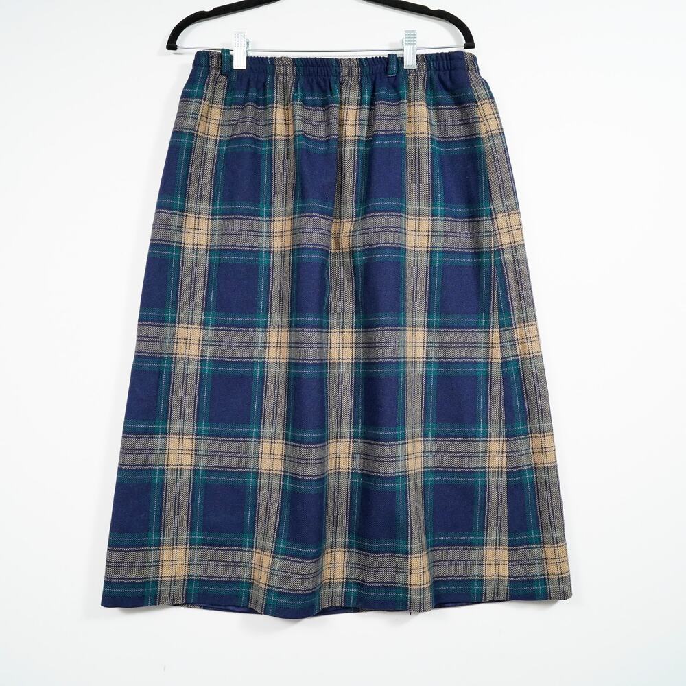 Vintage Alan Edwards Plaid Skirt Size 18 USA Green Yellow Navy 33” Waist